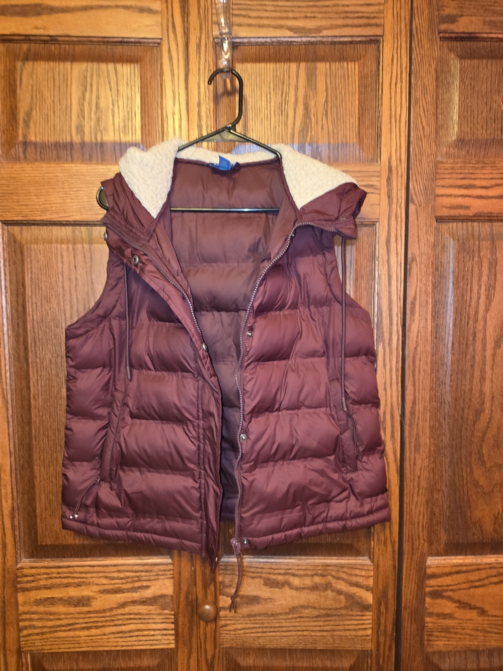 Arizona Jean Company Quilted Hooded Puffer Vest - Burgundy with Cream Sherpa